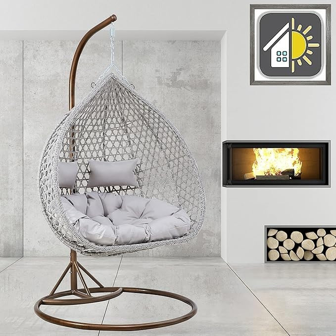 Double Rattan Egg Chair w/ Cushions & Rain Cover – Garden Swing Seat - Kwikley