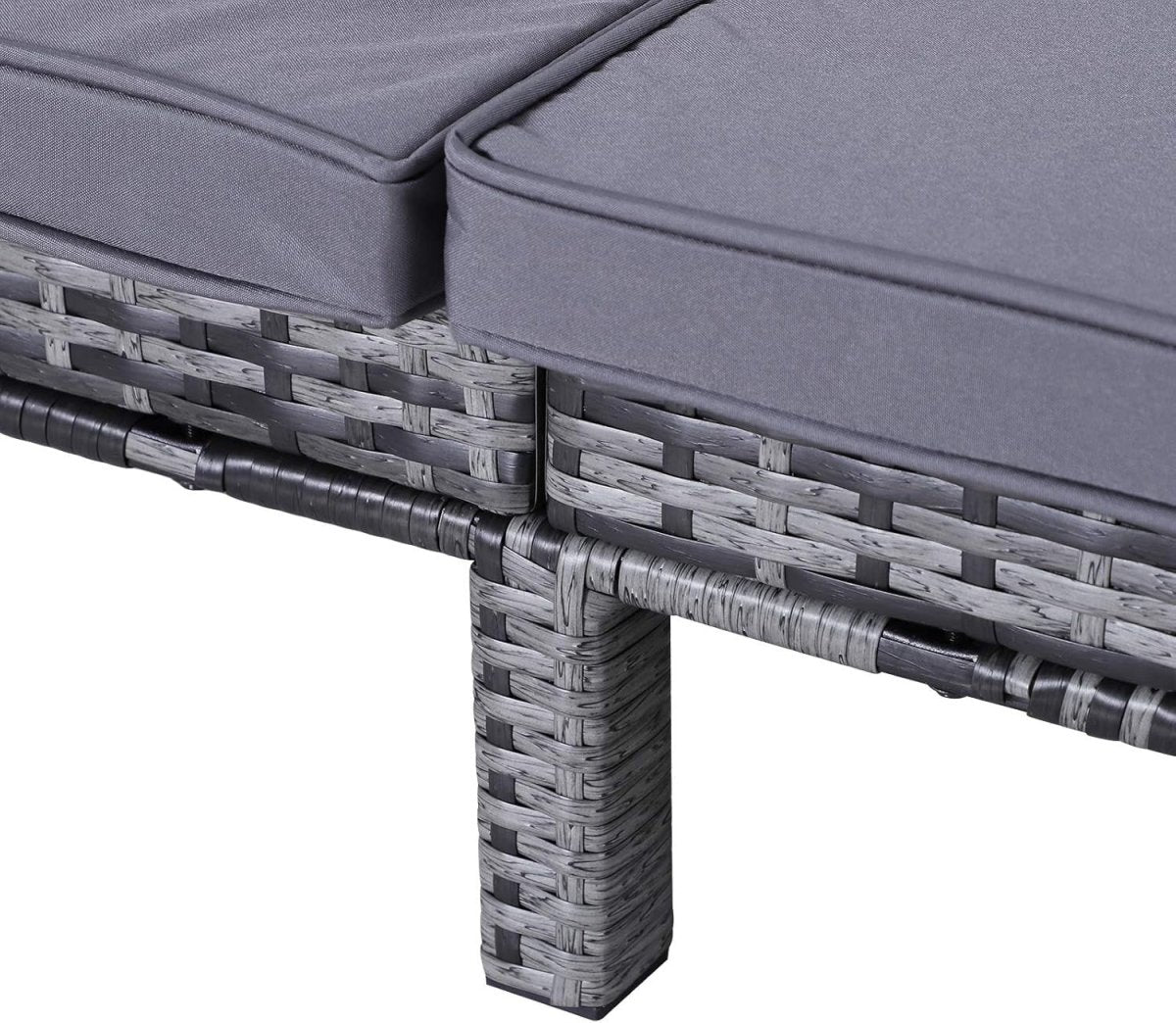 Double Rattan Sun Lounger 2 Seater Garden Daybed Grey Cushion - Kwikley