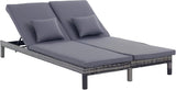 Double Rattan Sun Lounger 2 Seater Garden Daybed Grey Cushion