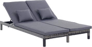 Double Rattan Sun Lounger 2 Seater Garden Daybed Grey Cushion - Kwikley