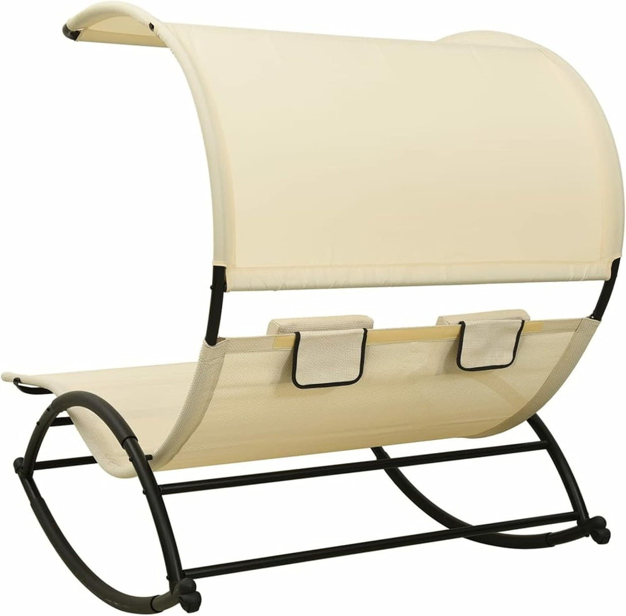 Double Rocking Sun Lounger with Canopy Waterproof Patio Daybed Cream - Kwikley