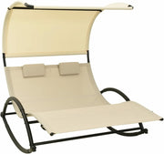 Double Rocking Sun Lounger with Canopy Waterproof Patio Daybed Cream - Kwikley