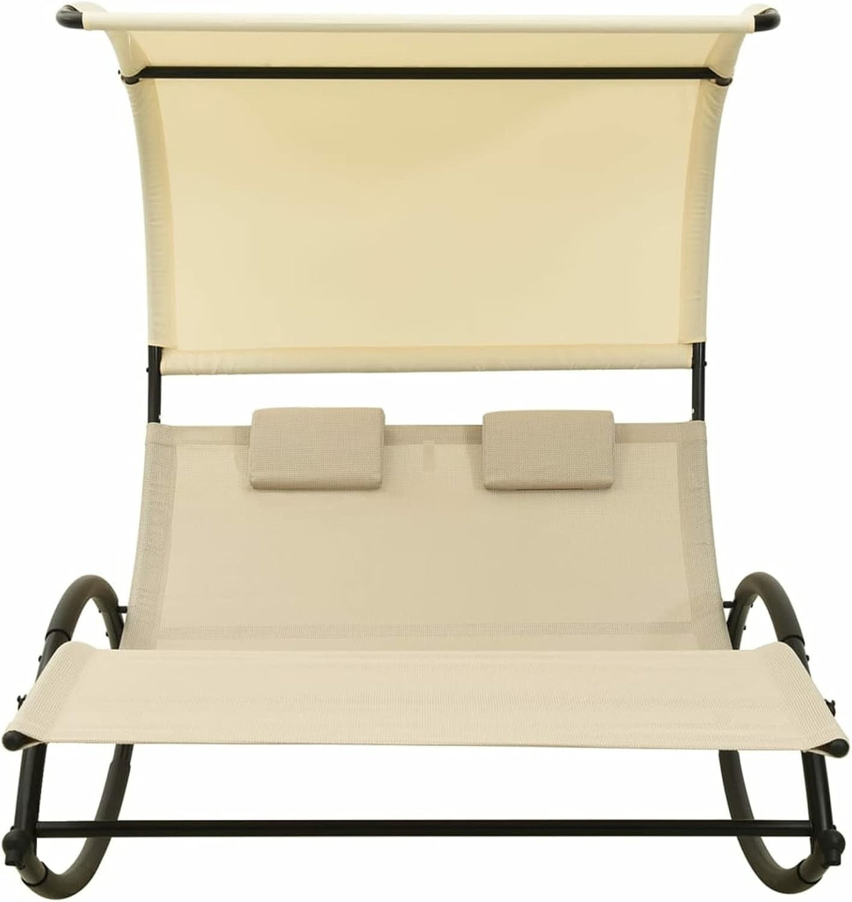 Double Rocking Sun Lounger with Canopy Waterproof Patio Daybed Cream - Kwikley