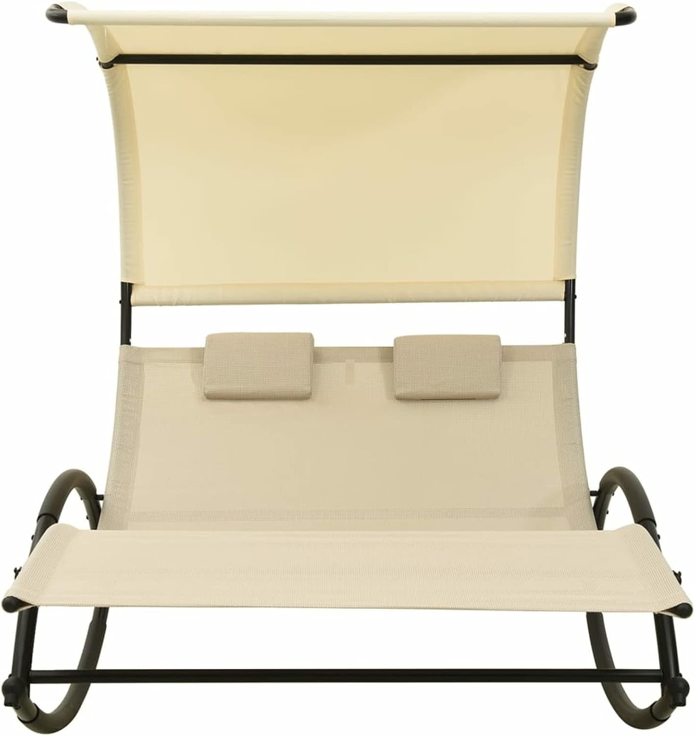 Double Rocking Sun Lounger with Canopy Waterproof Patio Daybed Cream - Kwikley