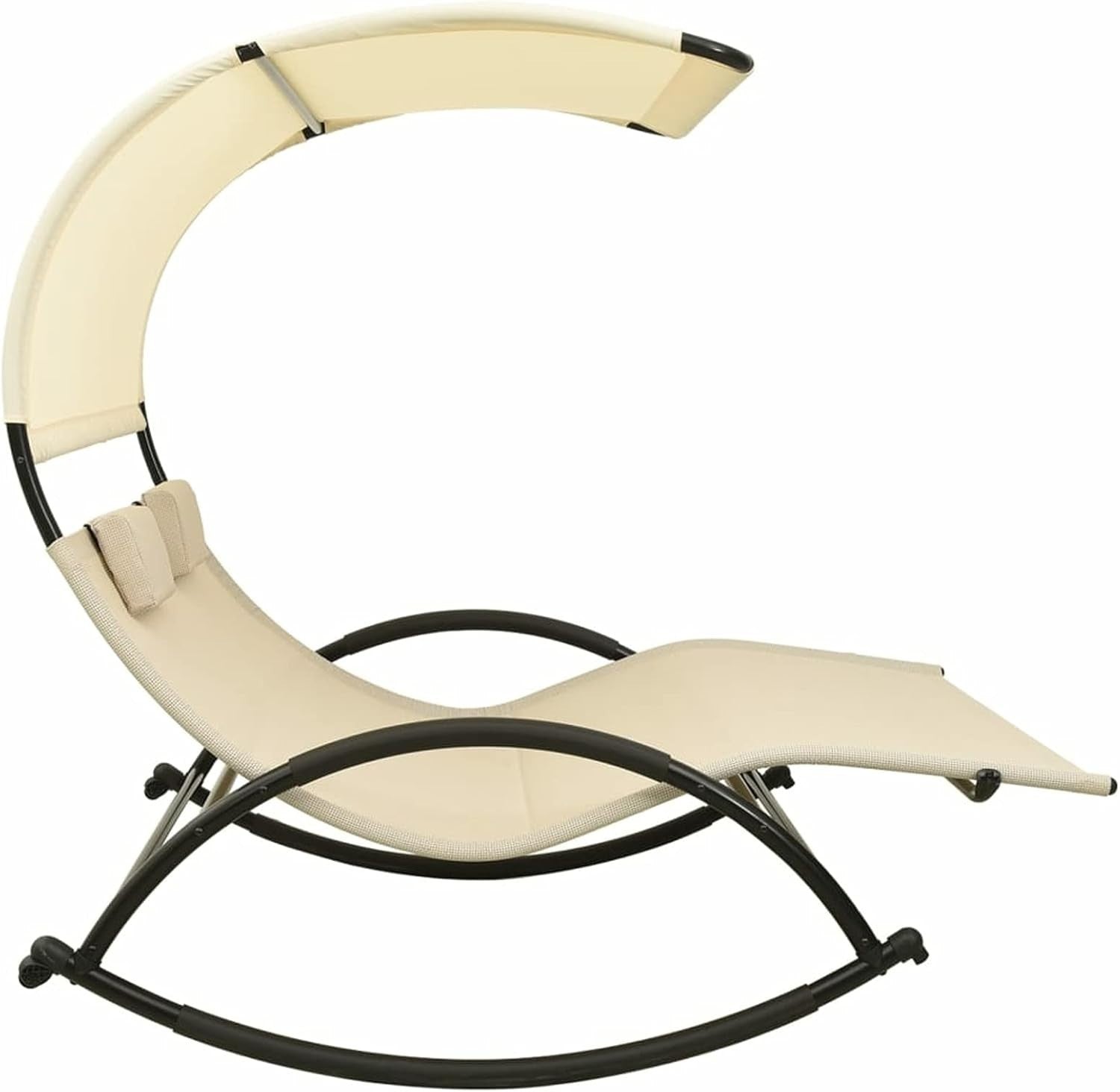 Double Rocking Sun Lounger with Canopy Waterproof Patio Daybed Cream - Kwikley