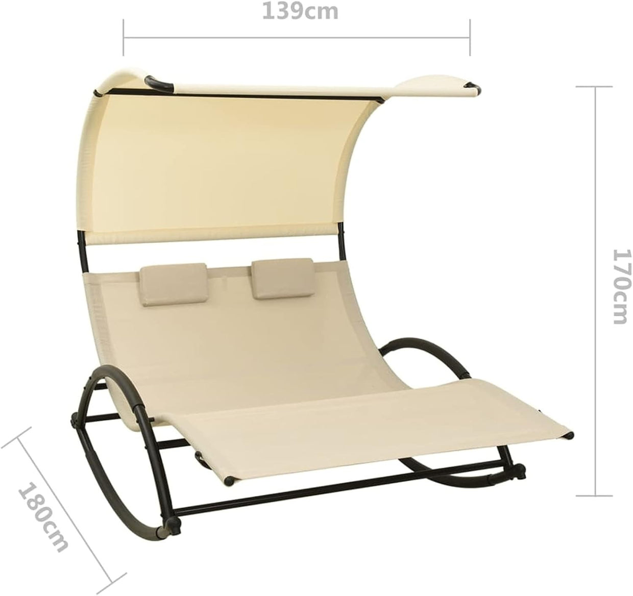 Double Rocking Sun Lounger with Canopy Waterproof Patio Daybed Cream - Kwikley
