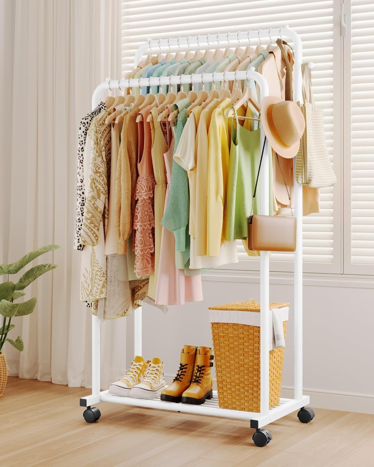 Double Rod Clothes Rail with Shelf & Hooks – White 150cm - Kwikley