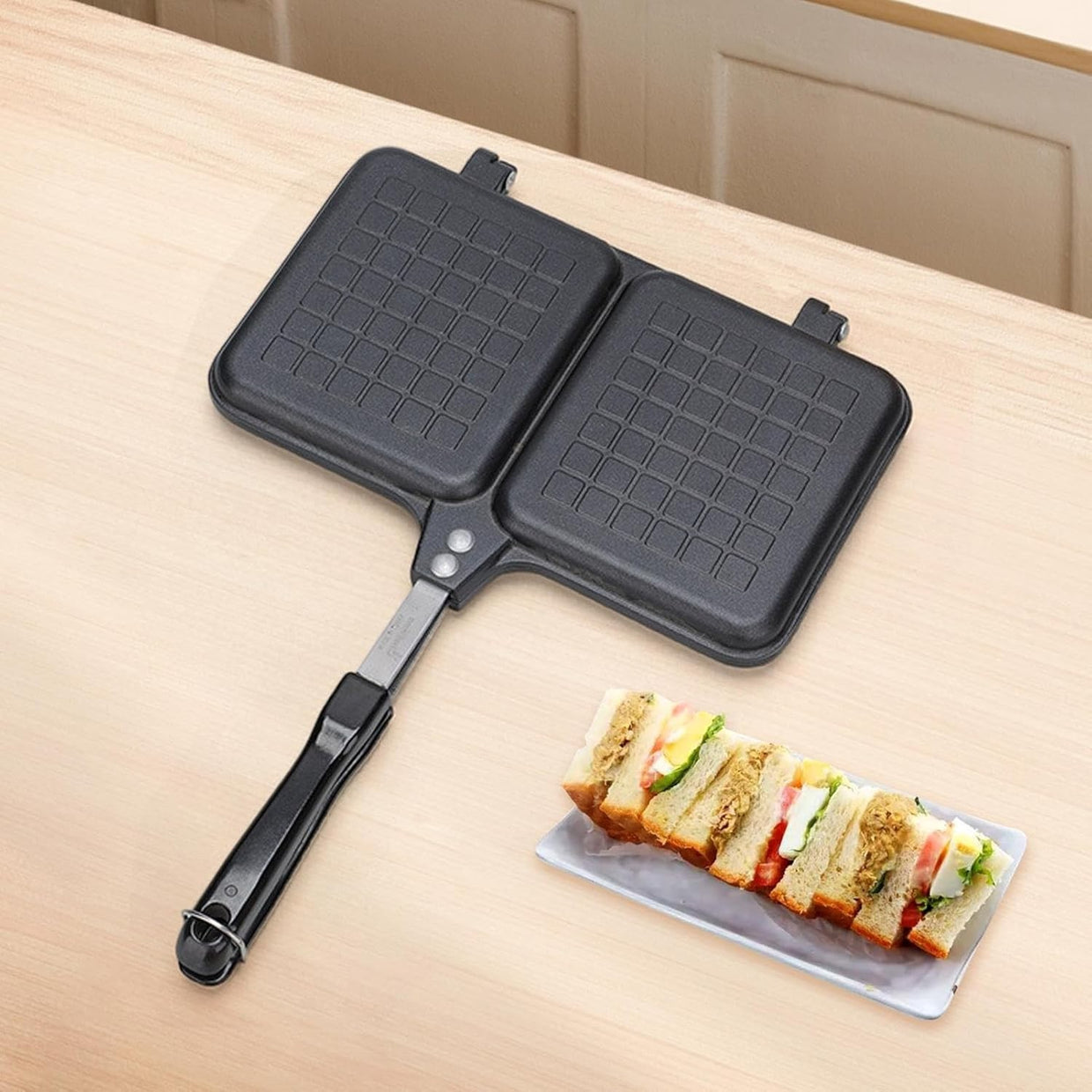 Double Sandwich Maker Non - Stick Cheese Grill Lightweight Portable Pan - Kwikley