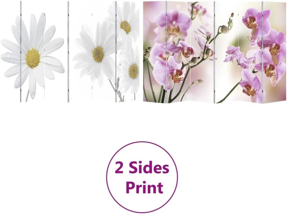 Double - Sided Daisy Flower Print Folding Room Divider Solid Wood 217x170cm Screen - Kwikley