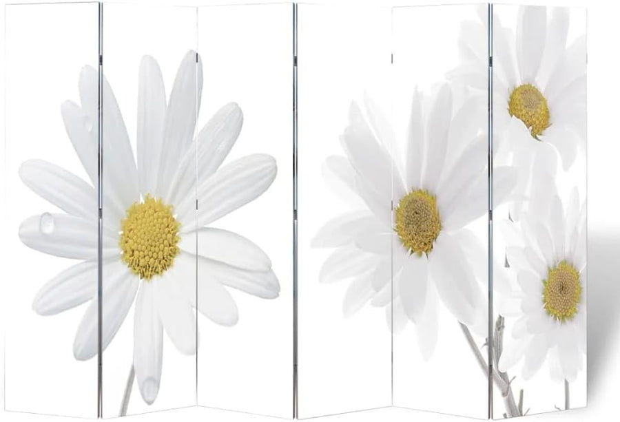Double - Sided Daisy Flower Print Folding Room Divider Solid Wood 217x170cm Screen - Kwikley