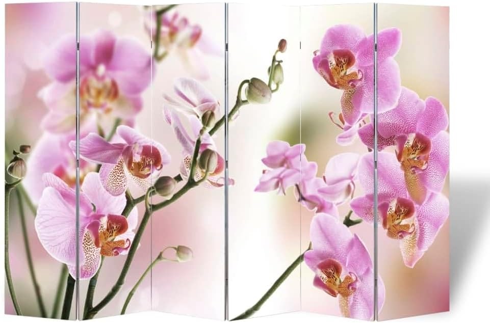 Double - Sided Daisy Flower Print Folding Room Divider Solid Wood 217x170cm Screen - Kwikley