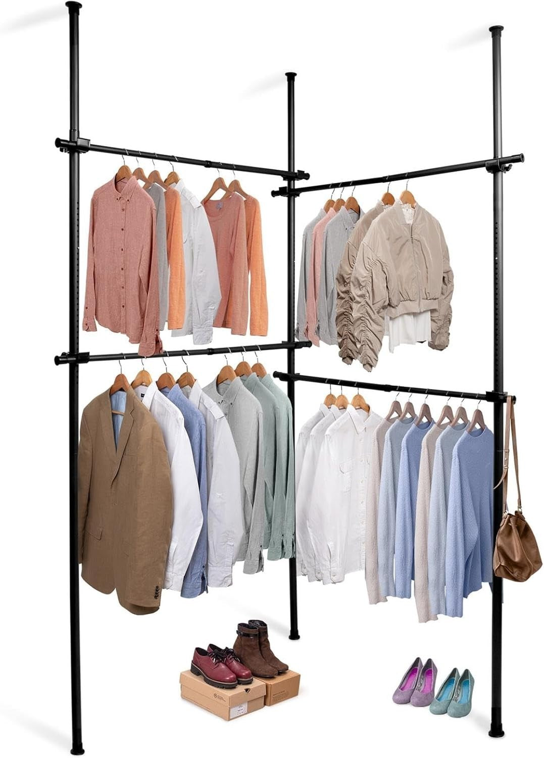 Double Telescopic Adjustable Wardrobe Clothes Rail Black - Kwikley