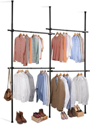Double Telescopic Adjustable Wardrobe Clothes Rail Black - Kwikley