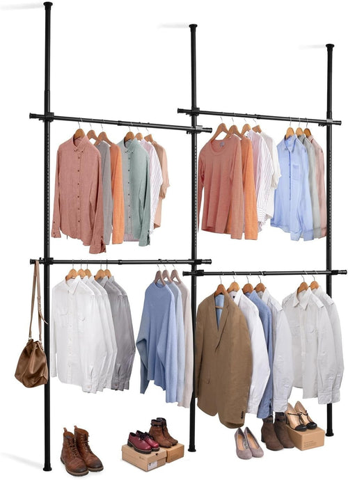 Double Telescopic Adjustable Wardrobe Clothes Rail Black - Kwikley