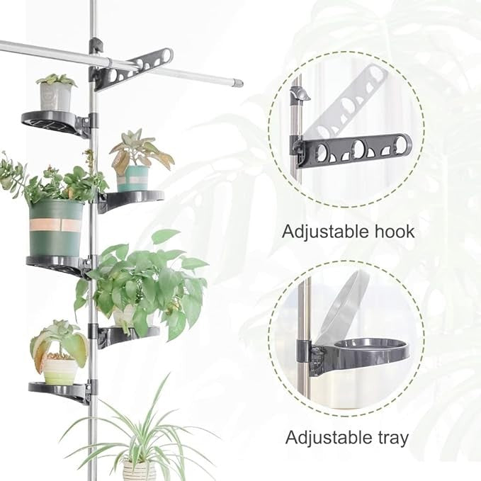 Double Tension Pole Plant Stand 12 Tier Adjustable Grey Indoor Flower Rack - Kwikley