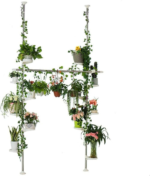 Double Tension Pole Plant Stand 12 Tier Adjustable Indoor Flower Rack Ivory - Kwikley