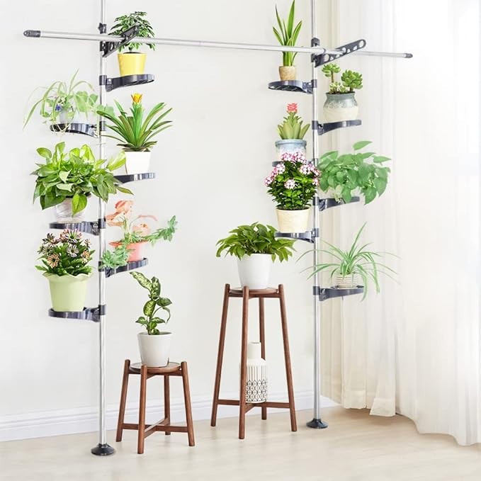 Double Tension Pole Plant Stand 12 Tier Adjustable Indoor Hanging Rack Blue - Kwikley
