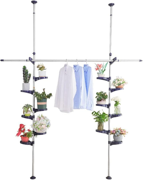 Double Tension Pole Plant Stand 12 Tier Adjustable Indoor Hanging Rack Blue - Kwikley