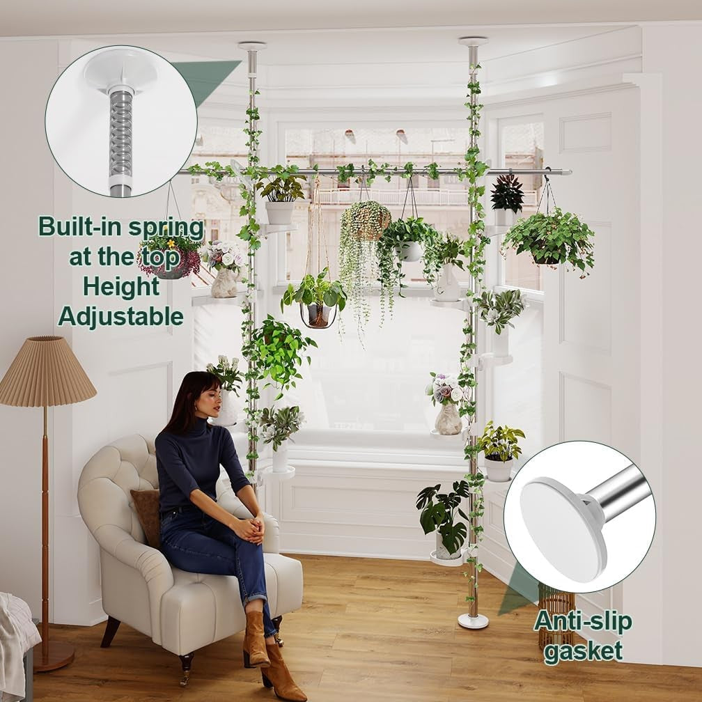 Double Tension Pole Plant Stand Indoor Adjustable 12 Tray Flower Shelf Rack - Kwikley