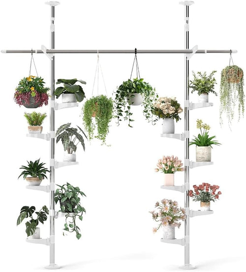 Double Tension Pole Plant Stand Indoor Adjustable 12 Tray Flower Shelf Rack - Kwikley