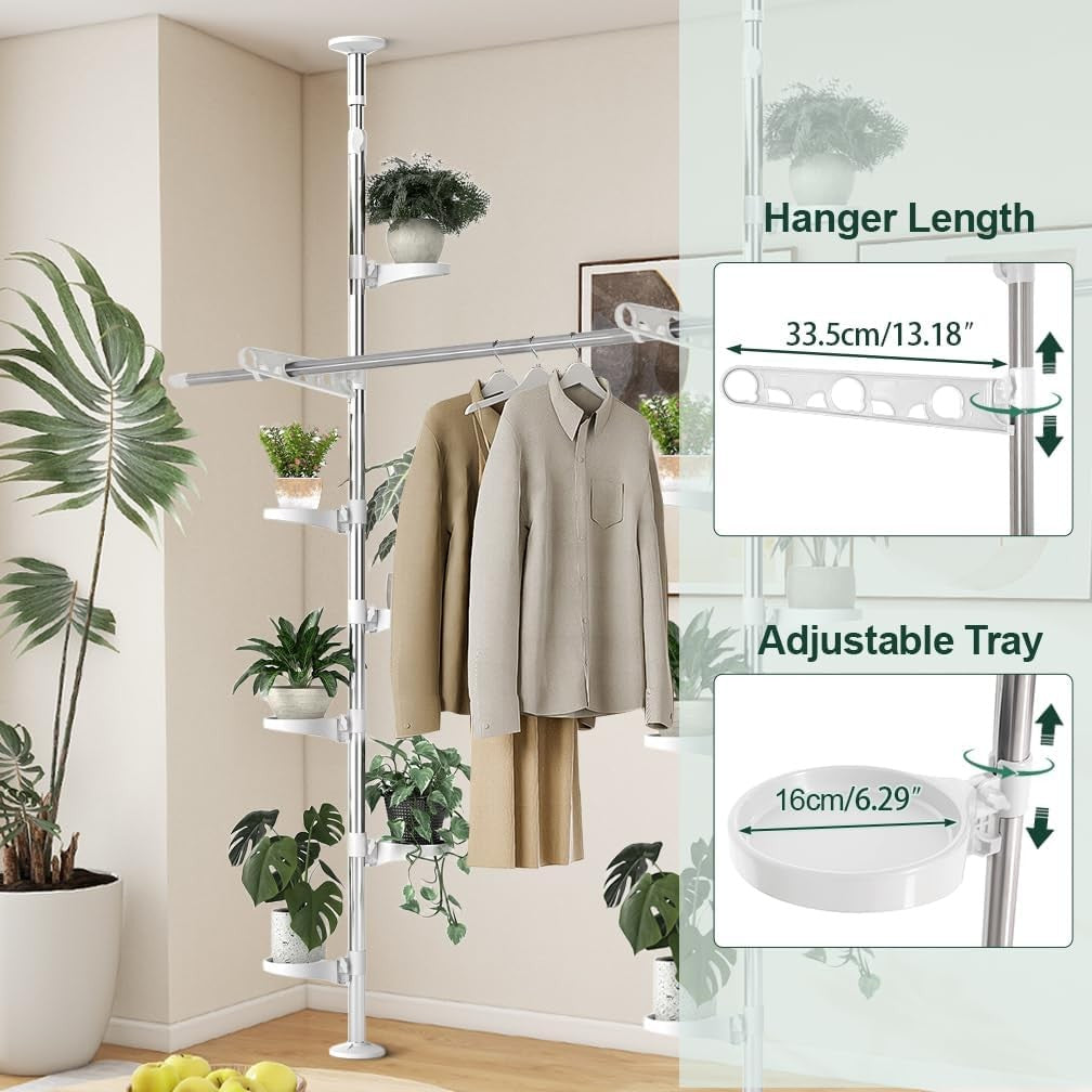Double Tension Pole Plant Stand Indoor Adjustable 12 Tray Flower Shelf Rack - Kwikley