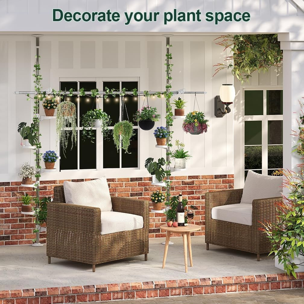 Double Tension Pole Plant Stand Indoor Adjustable 12 Tray Flower Shelf Rack - Kwikley