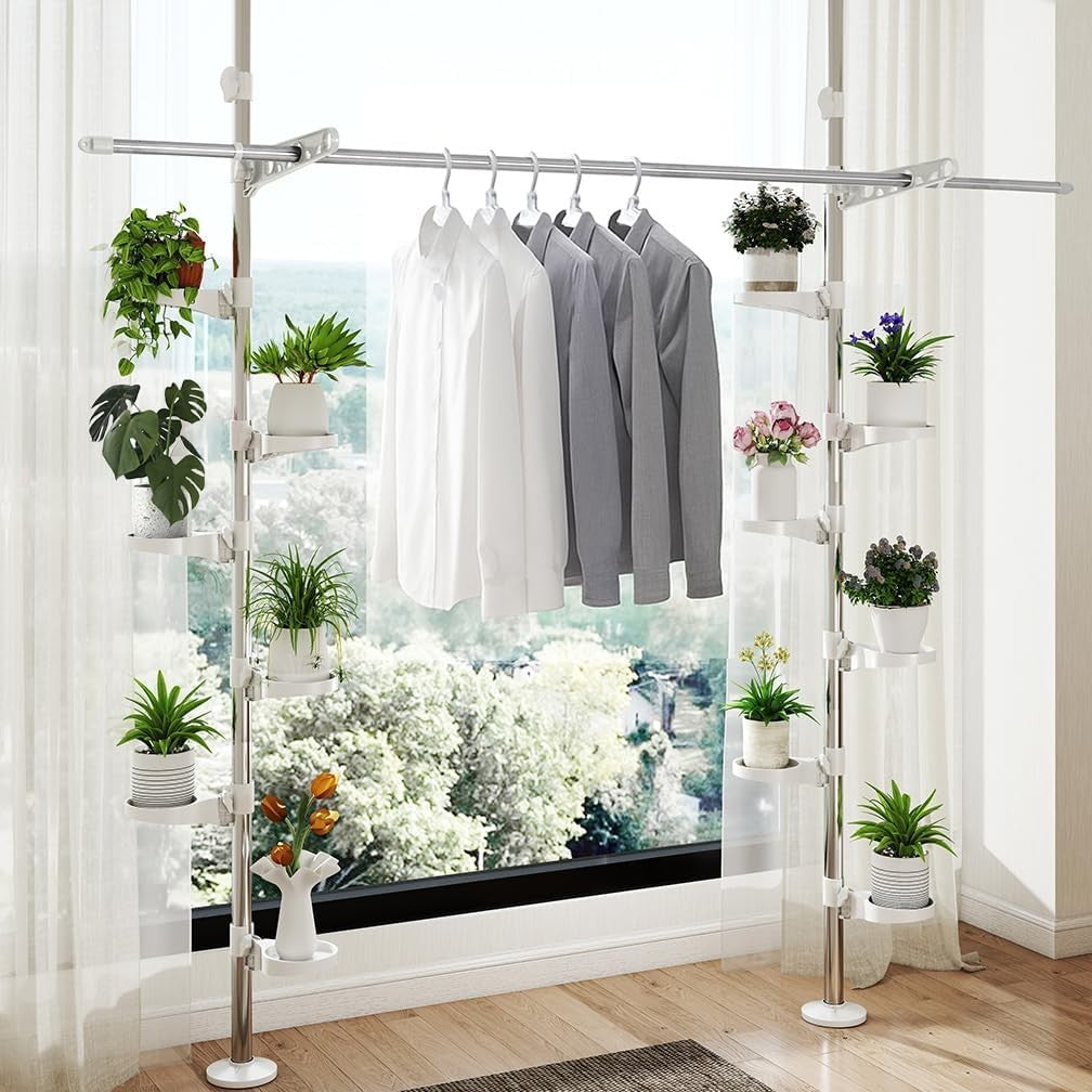 Double Tension Pole Plant Stand Indoor Adjustable 12 Tray Flower Shelf Rack - Kwikley
