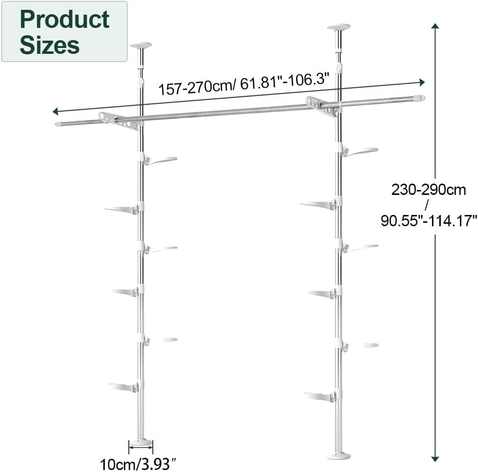 Double Tension Pole Plant Stand Indoor Adjustable 12 Tray Flower Shelf Rack - Kwikley