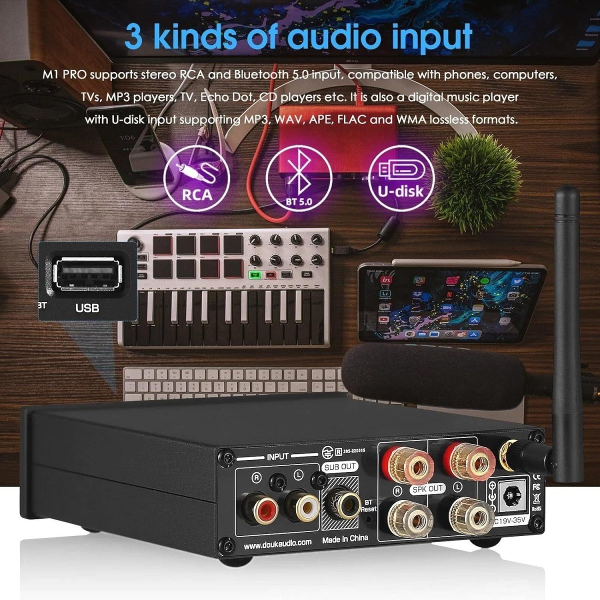 Douk Audio M1 PRO 320W Bluetooth 2.0 Hi - Fi Amplifier USB Player Amp - Kwikley