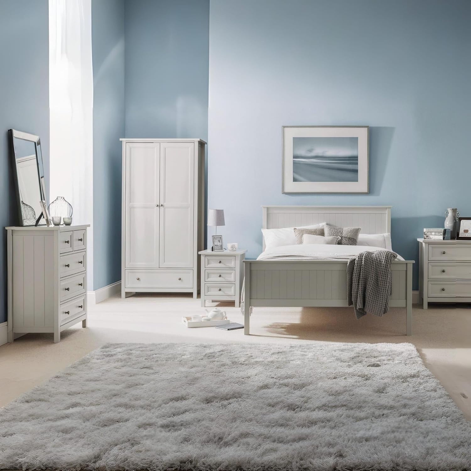 Dove Grey 6 - Drawer Chest of Drawers Dresser Solid Pine Wood Lacquer Finish - Kwikley