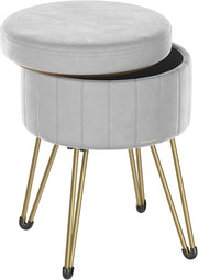 Dove Grey Velvet Storage Ottoman Round Stool Dressing Table Seat 39cm - Kwikley