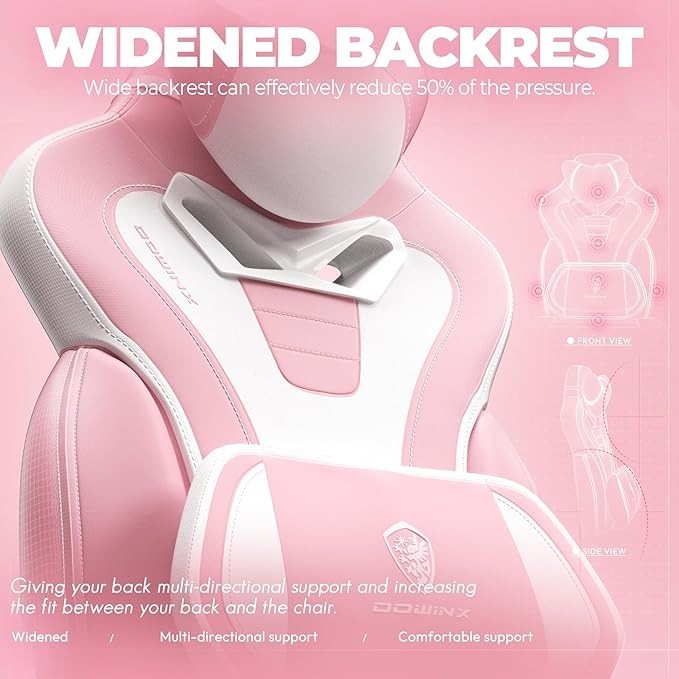 Dowinx PU Leather Gaming Chair w/ Footrest Ergonomic Pink White - Kwikley