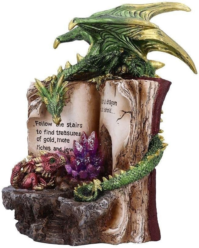 Dragon Crystal Figurine with Book 20.8cm Hand - Painted Fantasy Gothic Decor Gift - Kwikley