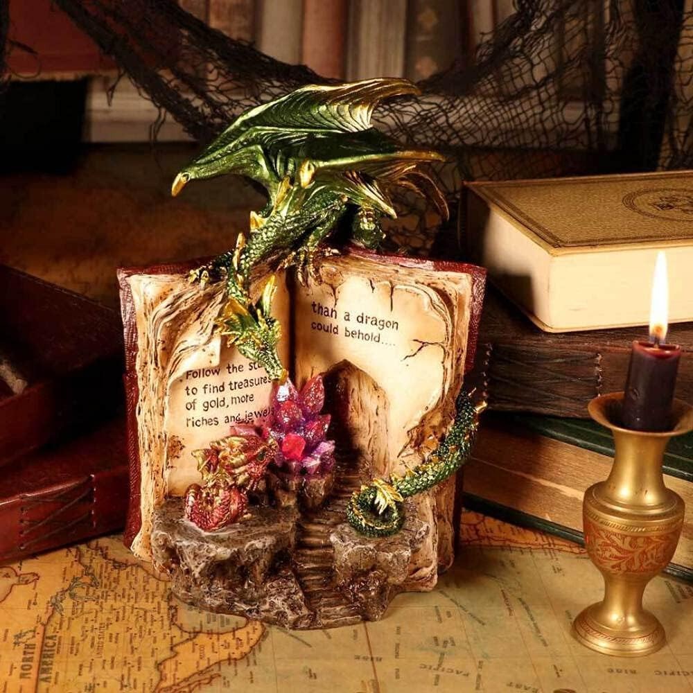 Dragon Crystal Figurine with Book 20.8cm Hand - Painted Fantasy Gothic Decor Gift - Kwikley