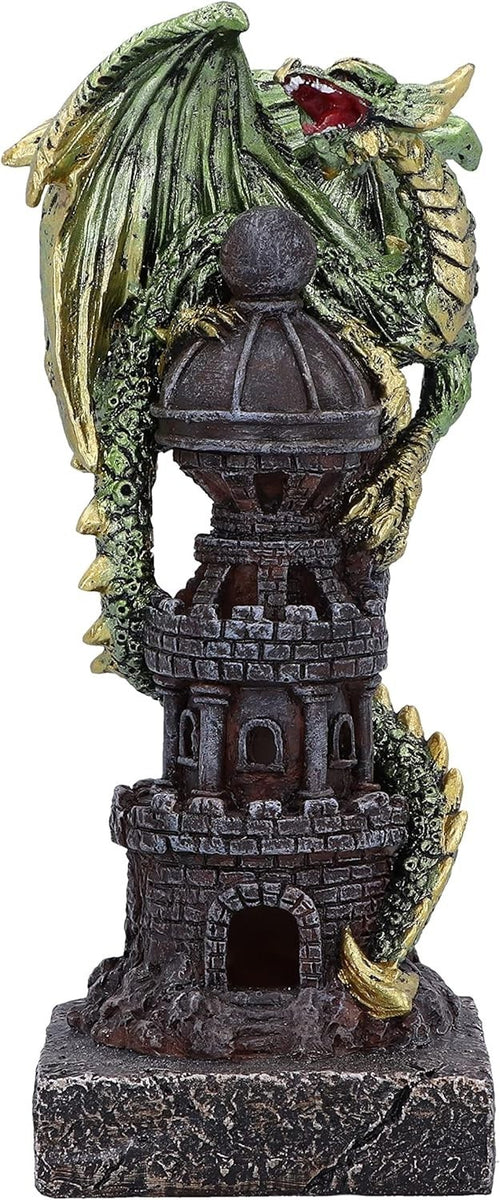 Dragon Tower Sculpture 17.7cm Resin Gothic Fantasy Figurine Hand - Painted Decor - Kwikley