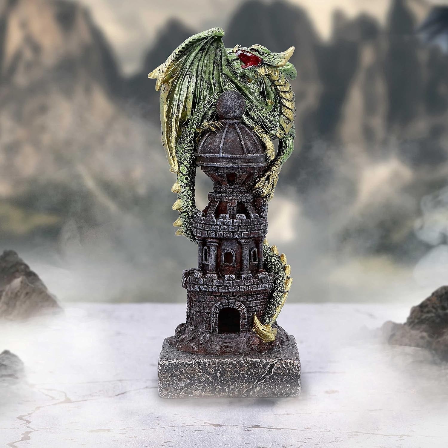 Dragon Tower Sculpture 17.7cm Resin Gothic Fantasy Figurine Hand - Painted Decor - Kwikley