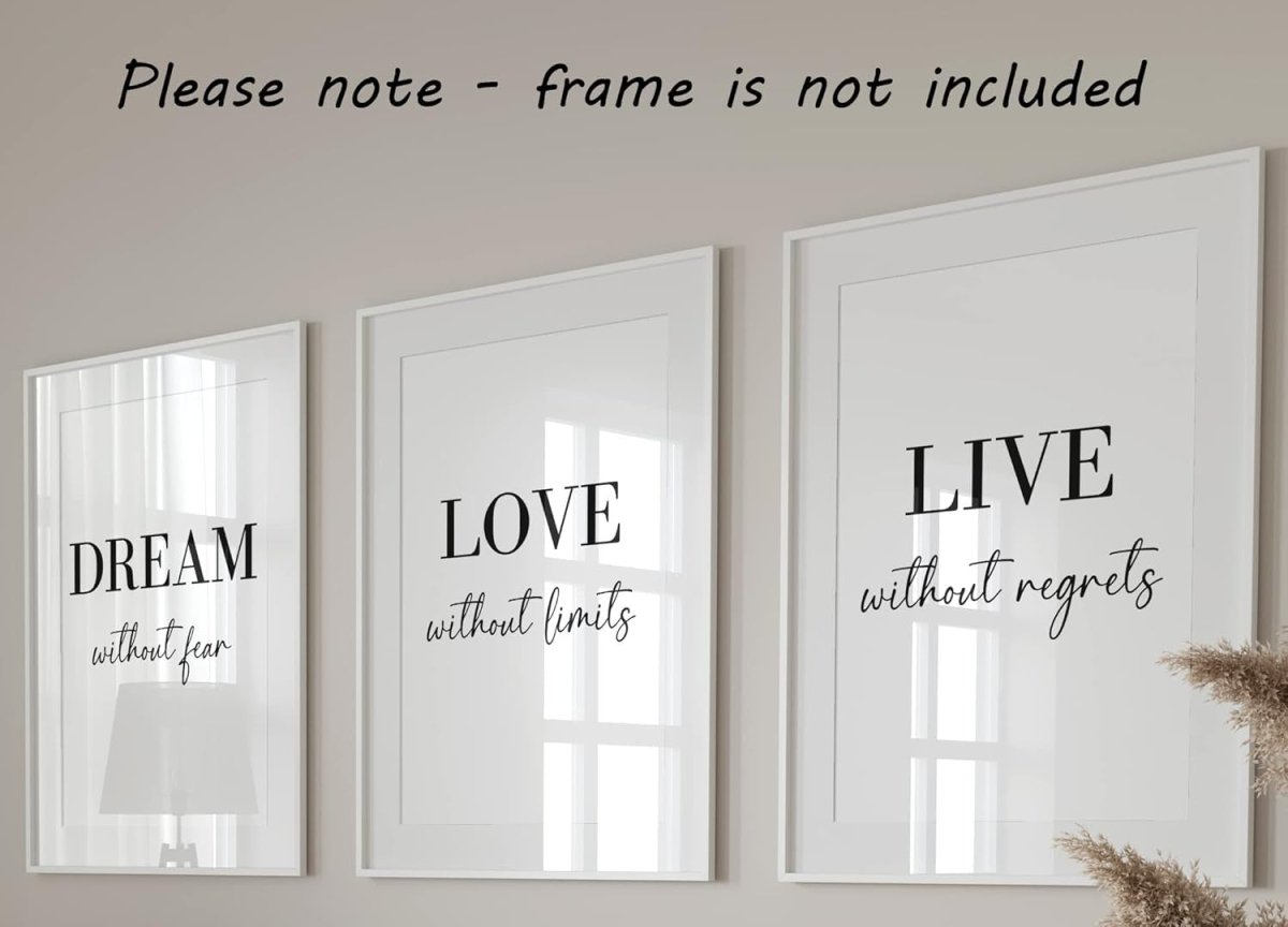 Dream Love Live A4 Wall Art Prints Set of 3 Minimalist Quotes - Kwikley