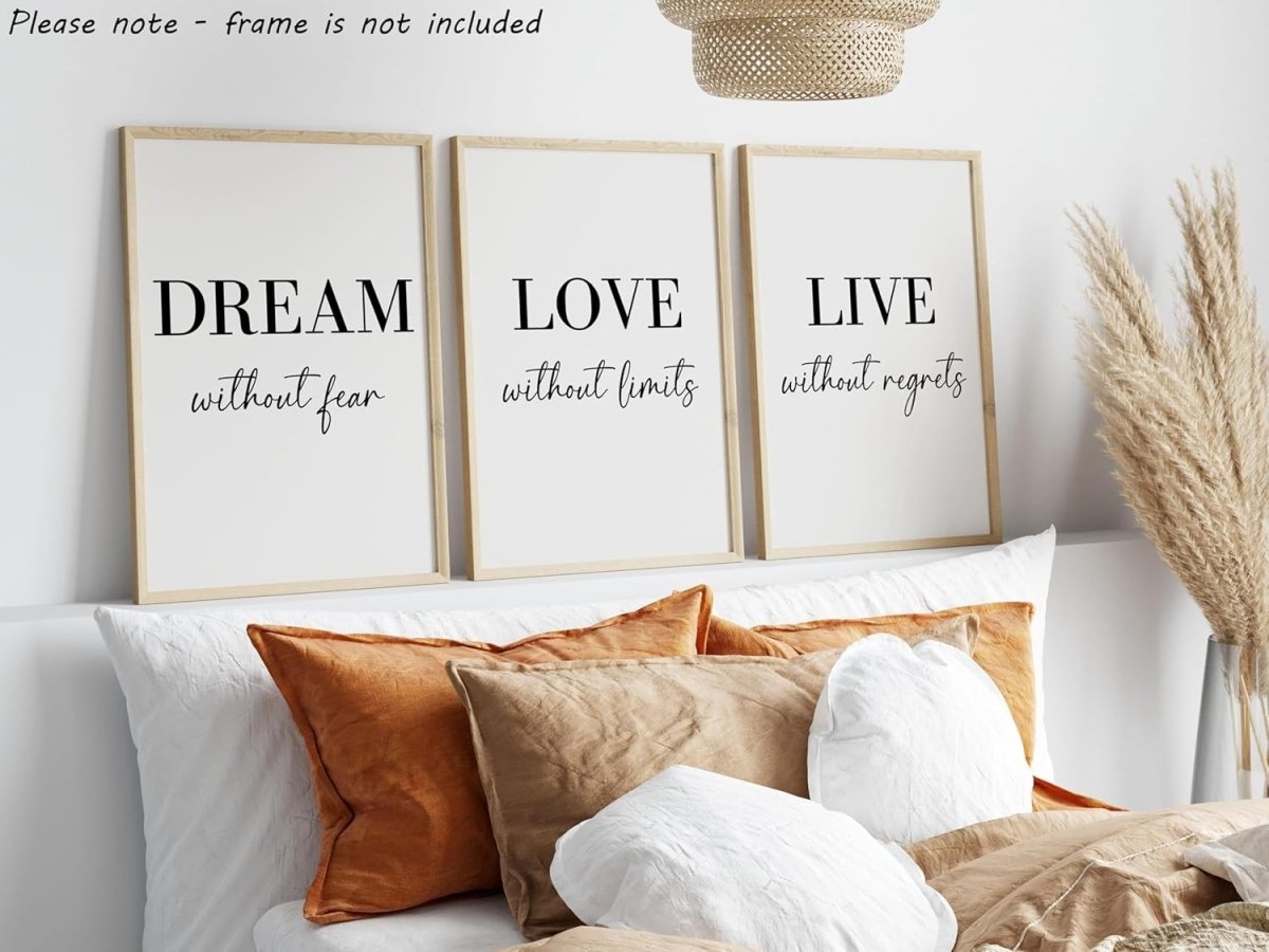 Dream Love Live A4 Wall Art Prints Set of 3 Minimalist Quotes - Kwikley