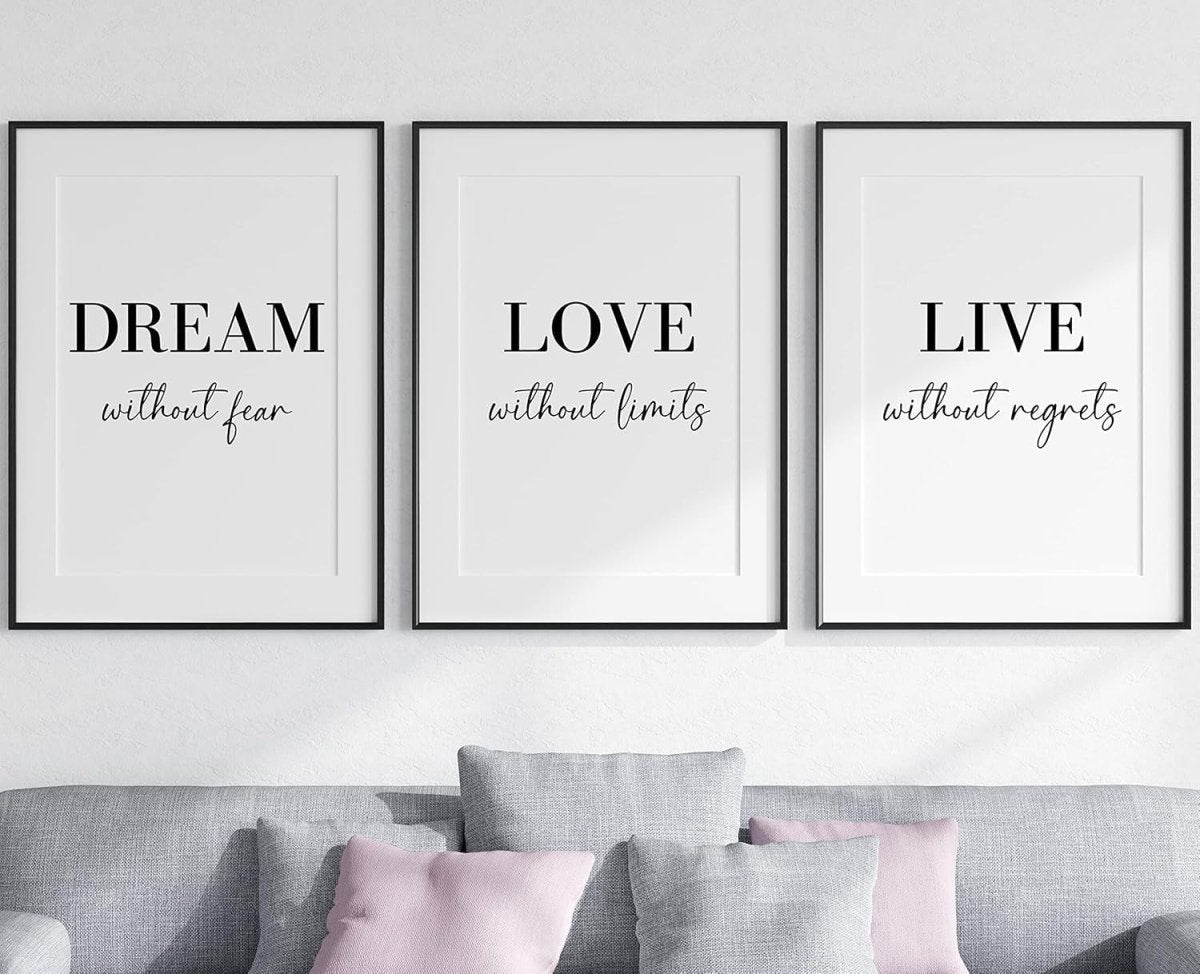Dream Love Live A4 Wall Art Prints Set of 3 Minimalist Quotes - Kwikley