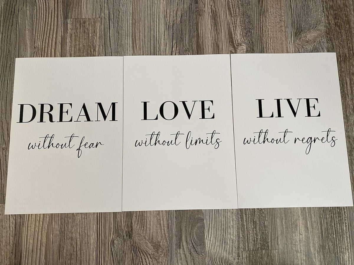 Dream Love Live A4 Wall Art Prints Set of 3 Minimalist Quotes - Kwikley