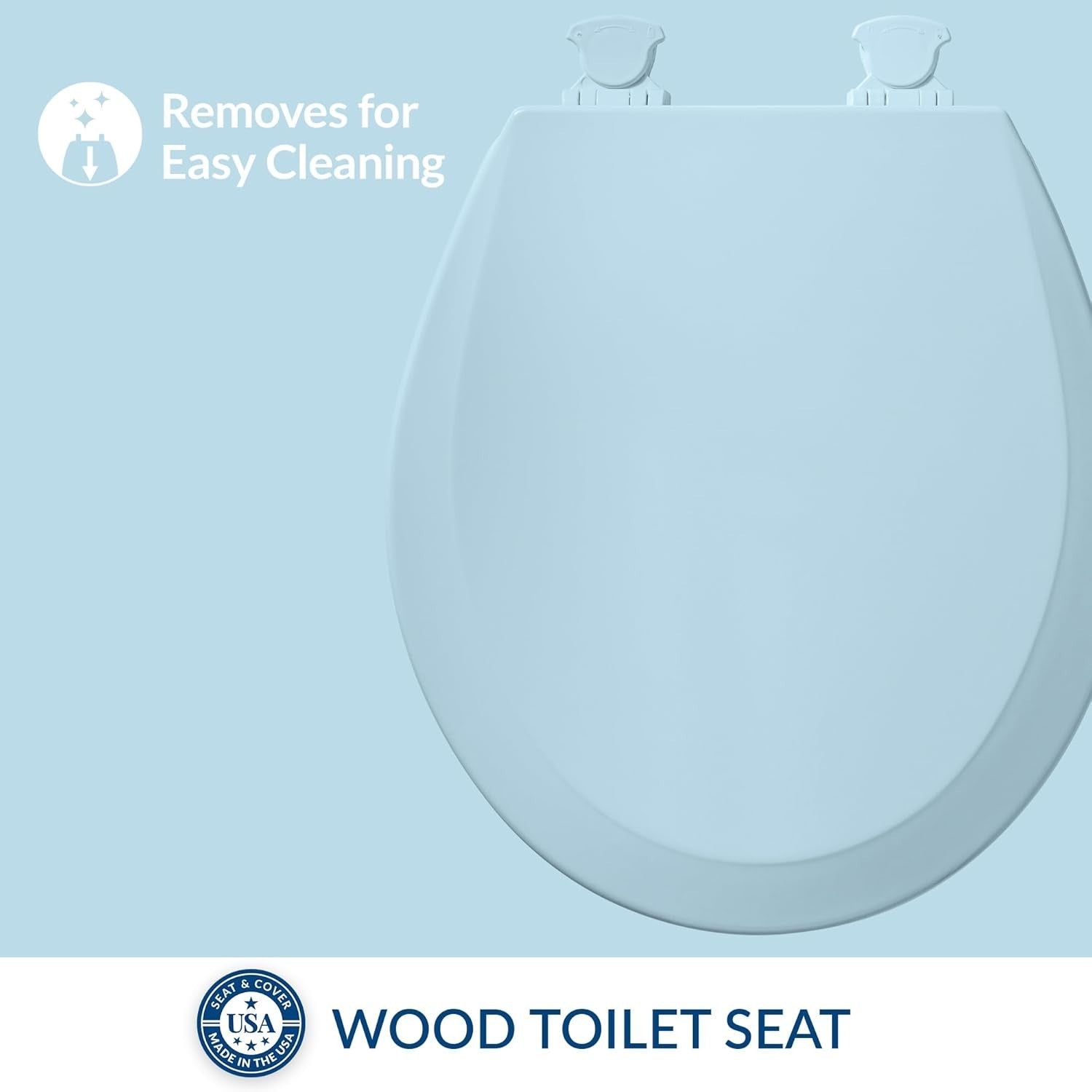 Dresden Blue Round Toilet Seat | Durable Wood, Twist Lock Hinges - Kwikley