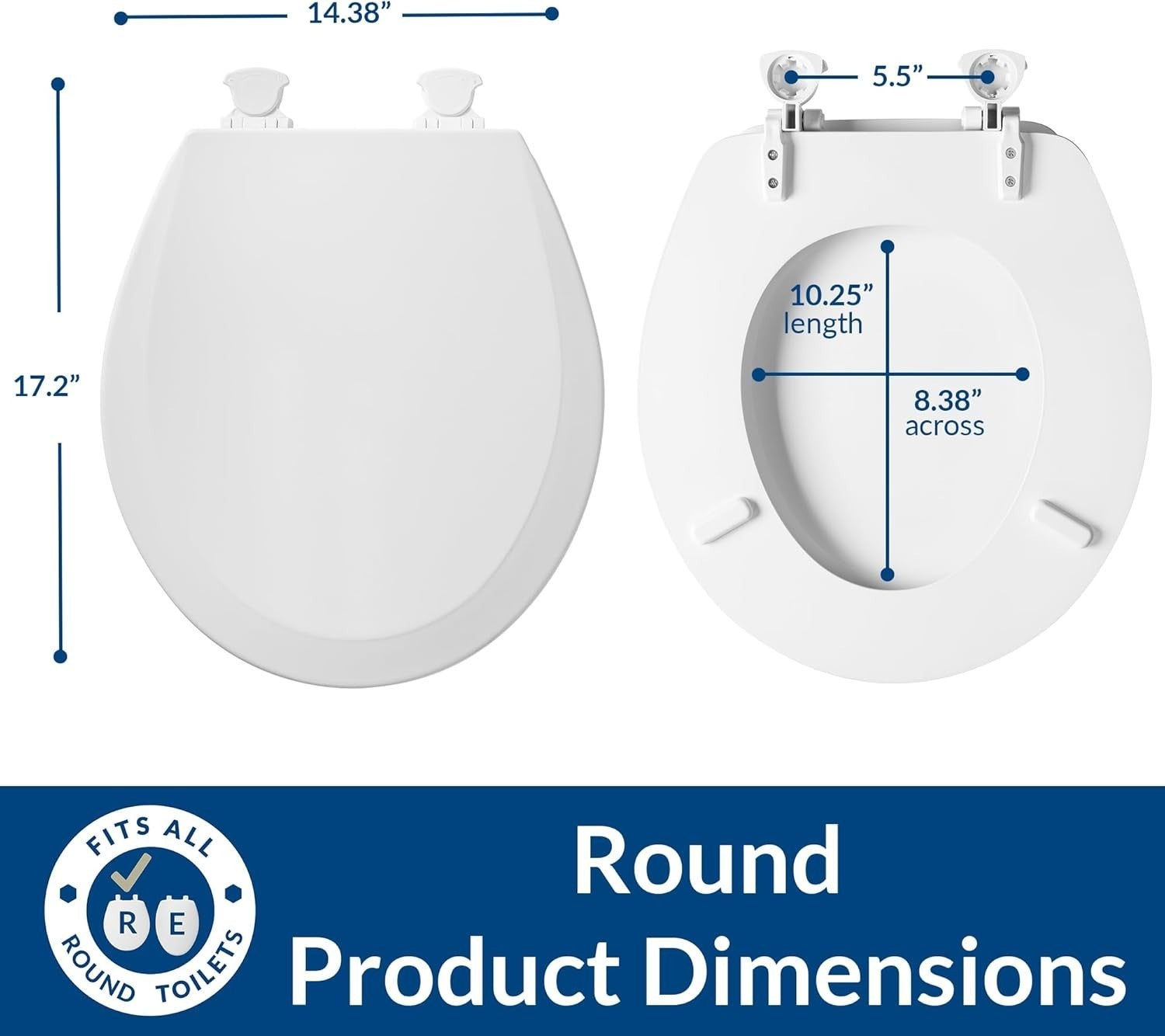 Dresden Blue Round Toilet Seat | Durable Wood, Twist Lock Hinges - Kwikley