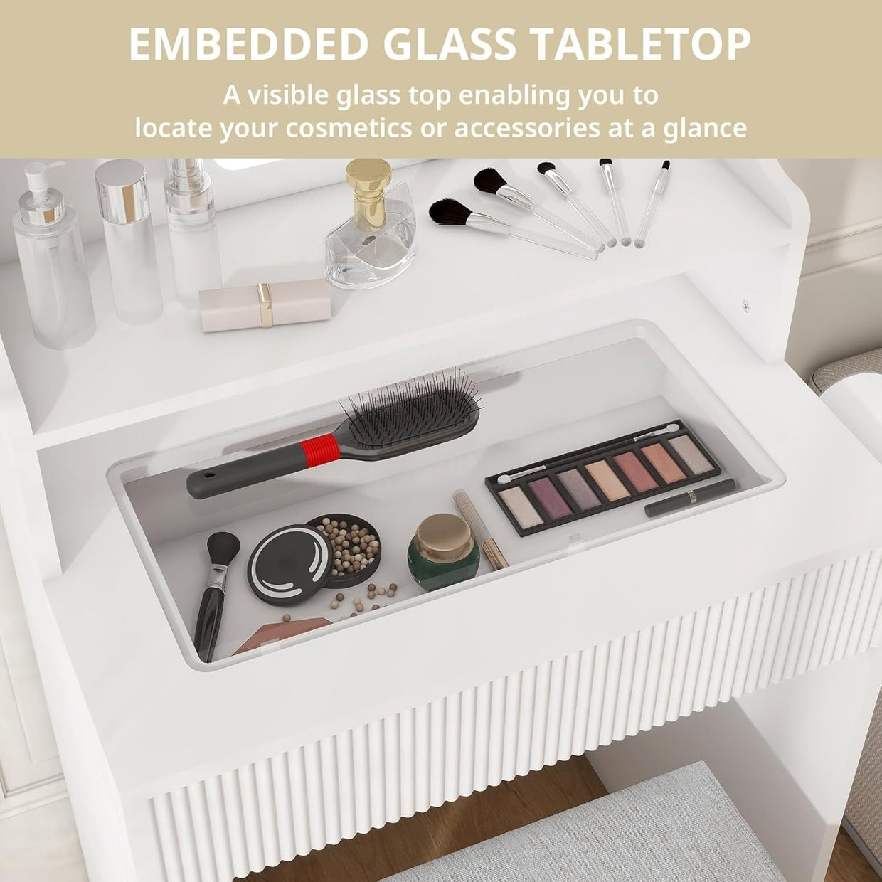 Dressing Table Makeup Vanity Desk w/LED Mirror USB Charging Station Storage - Kwikley