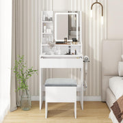 Dressing Table Makeup Vanity Desk w/LED Mirror USB Charging Station Storage - Kwikley