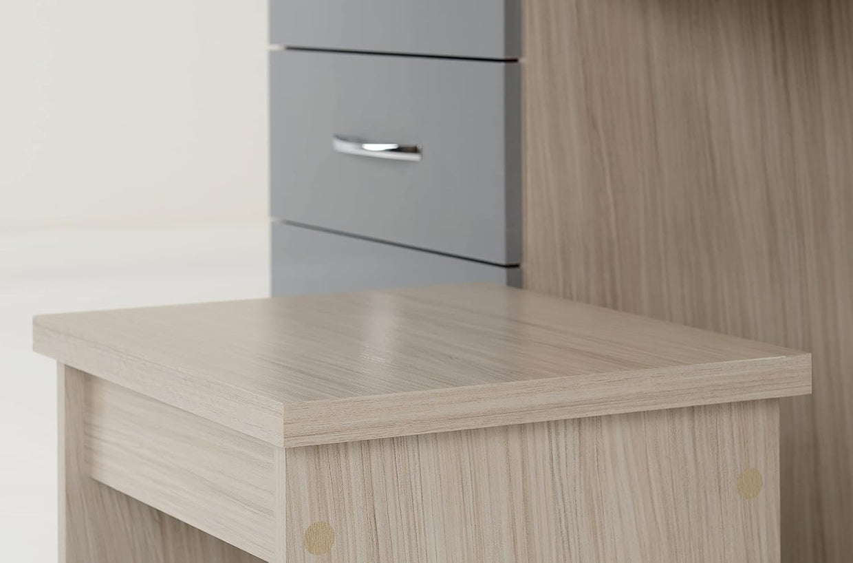 Dressing Table Set Mirror Stool 4 Drawer Chest Grey Gloss Oak Effect Vanity Unit - Kwikley