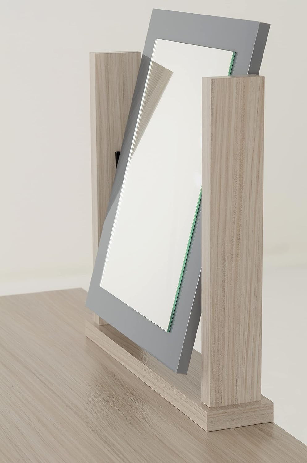 Dressing Table Set Mirror Stool 4 Drawer Chest Grey Gloss Oak Effect Vanity Unit - Kwikley