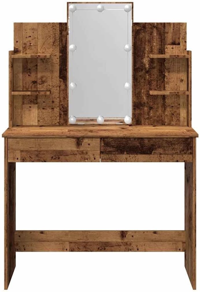 Dressing Table Vanity Desk Mirror LED Lights Storage Drawers Shelves Wood Modern - Kwikley