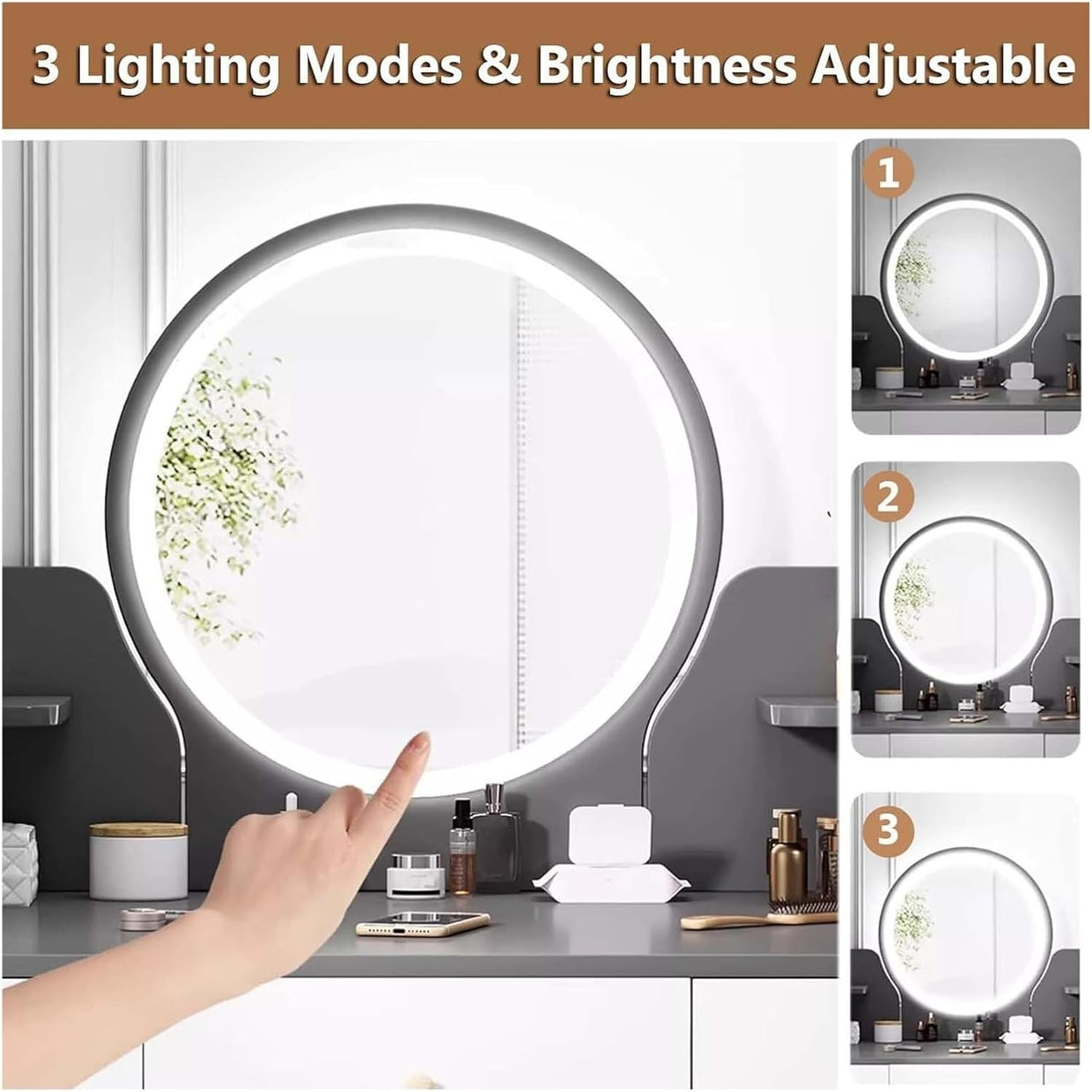 Dressing Table Vanity Desk with LED Lights & Stool, Makeup Storage Drawers, Mode - Kwikley