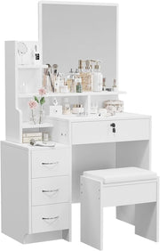 Dressing Table Vanity LED Lights Power Strip 2 Drawers 4 Shelves Makeup Desk - Kwikley