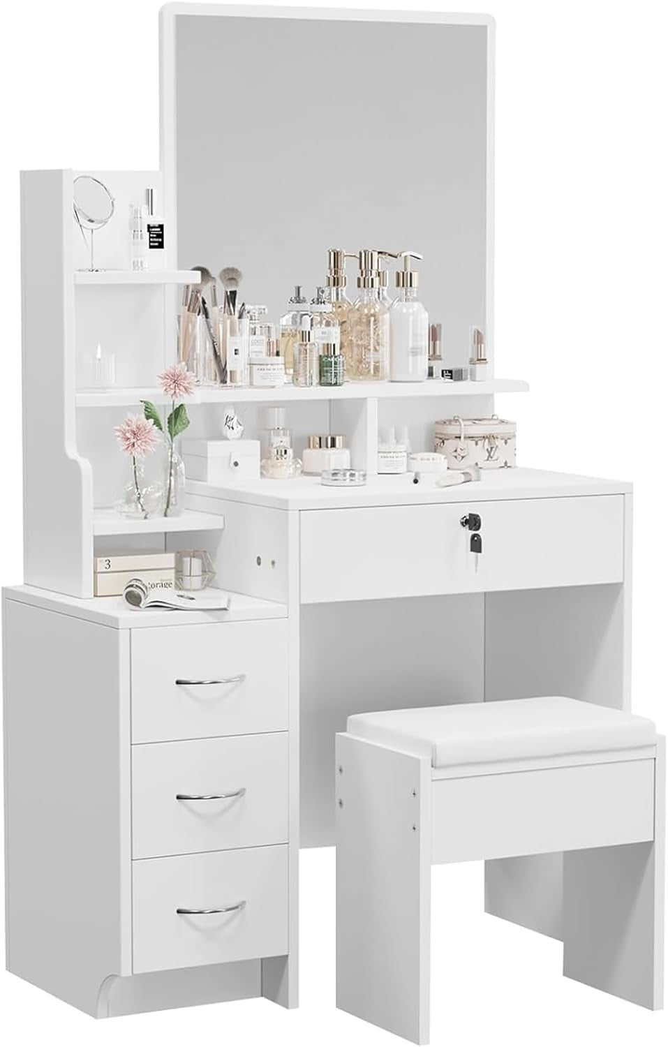 Dressing Table Vanity LED Lights Power Strip 2 Drawers 4 Shelves Makeup Desk - Kwikley